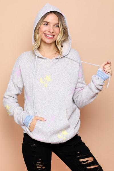 Star & Moon Knit Hoodie Sweater