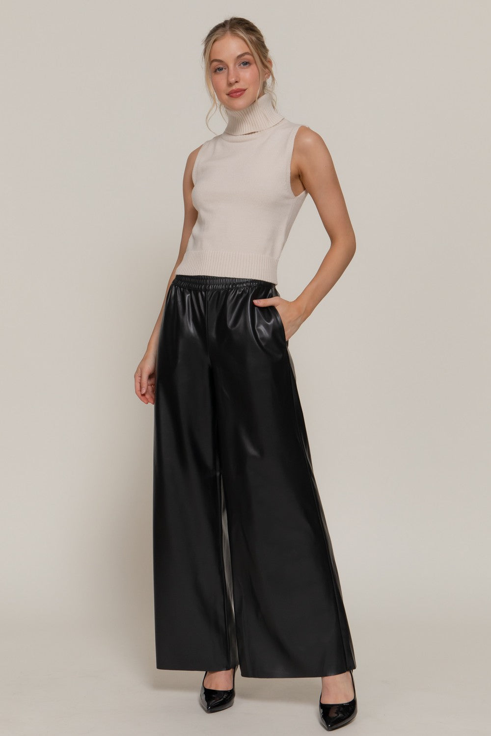 Wideleg Faux Leather Pants