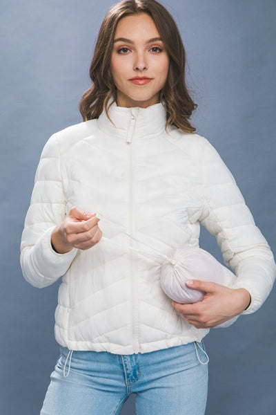 Zip Up Puffer Jacket With Storage Pouch