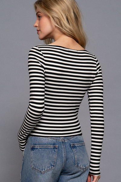 Striped Brushed Rib Long Sleeve Top
