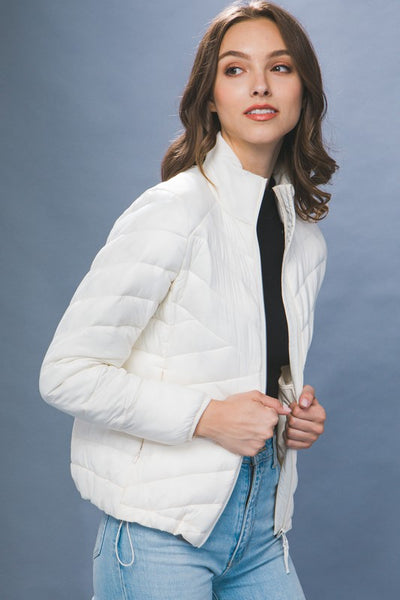 Zip Up Puffer Jacket With Storage Pouch
