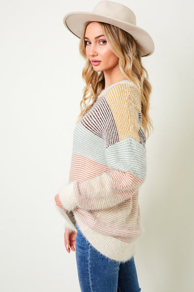 Eyelash Yarn Dolman Sleeve Sweater