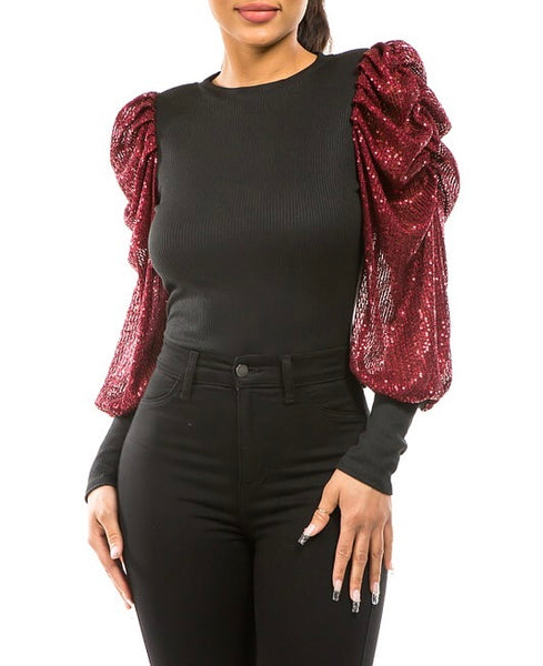 Sequin Bubble Sleeve BodySuit