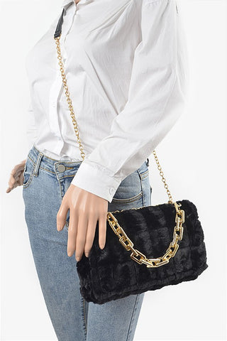 Quilted Faux Fur Chain Bag