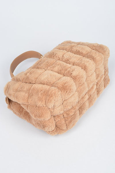 Embossed Fur Top Handle Bag