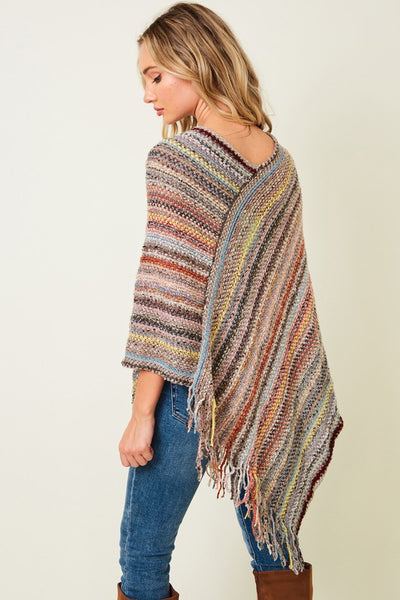 Rainbow Knit Poncho Sweater