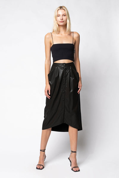 Vegan Leather Button Down Pencil Skirt