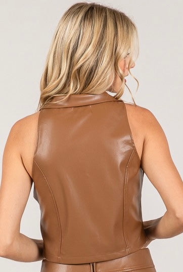 Faux Leather Cropped Cowgirl Vest Top