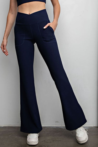 Soft Nylon Rib V-Waist Flared Leggings