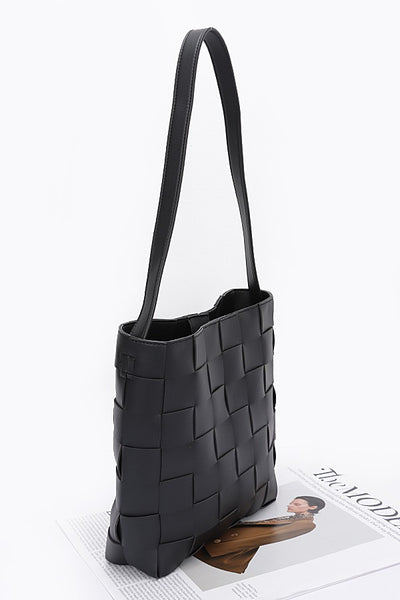 Faux Leather Braided Shoulder Bag W Pouch