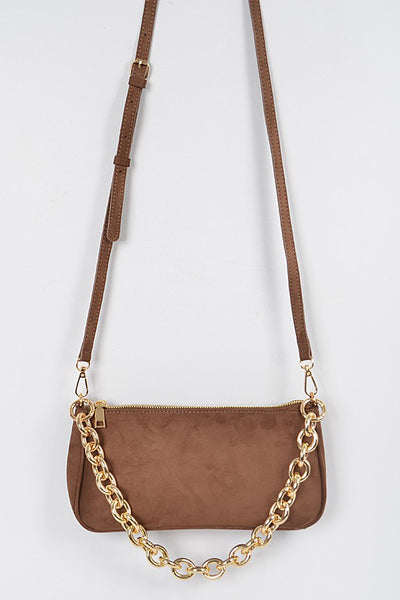 Micro Suede Chain Handle Clutch