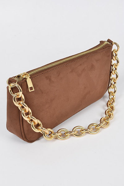 Micro Suede Chain Handle Clutch