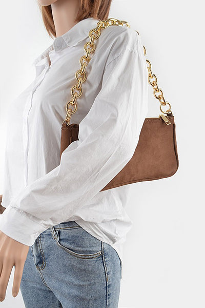 Micro Suede Chain Handle Clutch