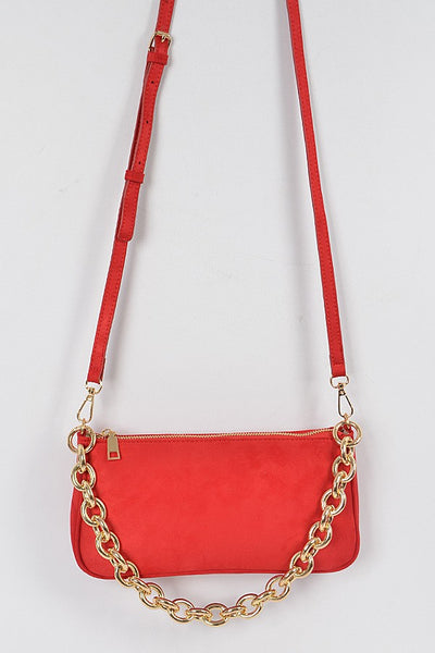 Micro Suede Chain Handle Clutch