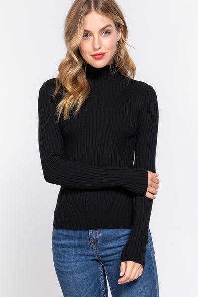 Long Slv High-neck Fitted Sweater