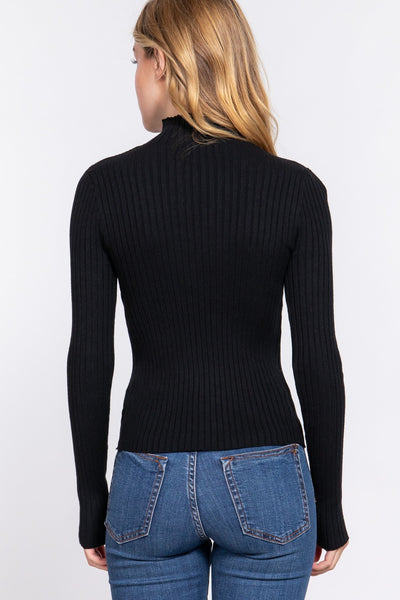 Long Slv High-neck Fitted Sweater