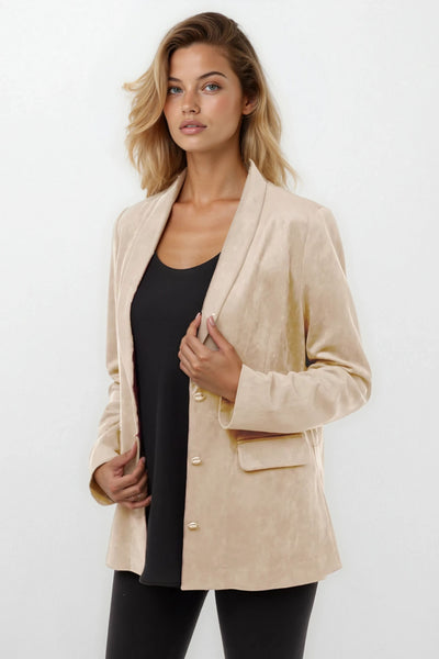 Deep Neck Suede Gold Buttons Blazer