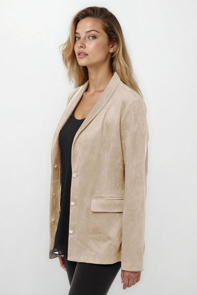 Deep Neck Suede Gold Buttons Blazer