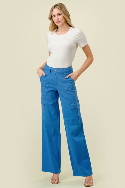 Cargo Super Stretch High Waisted Wide Leg Jeans
