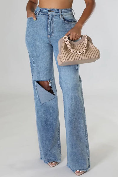 Stretch Wide Leg Light Wash Jeans