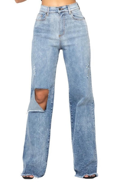 Stretch Wide Leg Light Wash Jeans