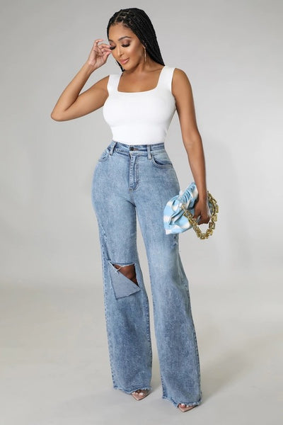 Stretch Wide Leg Light Wash Jeans