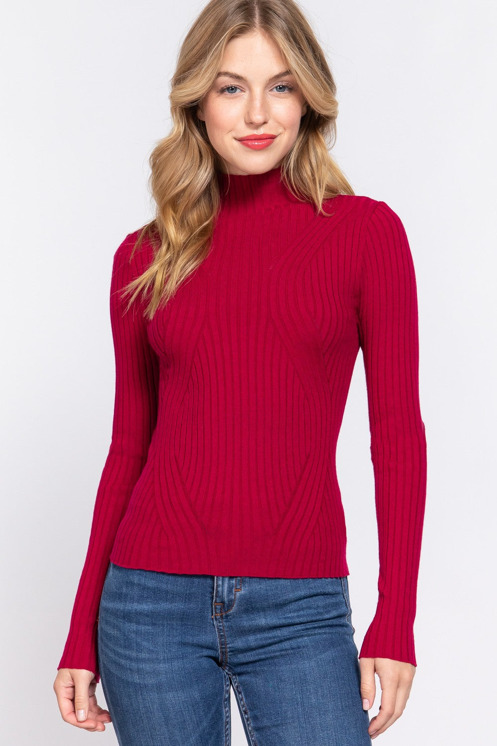 Long Slv High-neck Fitted Sweater