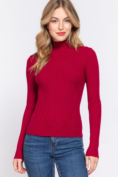Long Slv High-neck Fitted Sweater