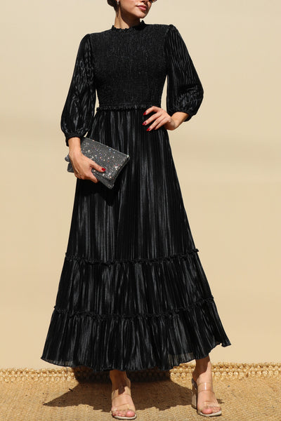 Pleated Smock Top Woven Midi Dress