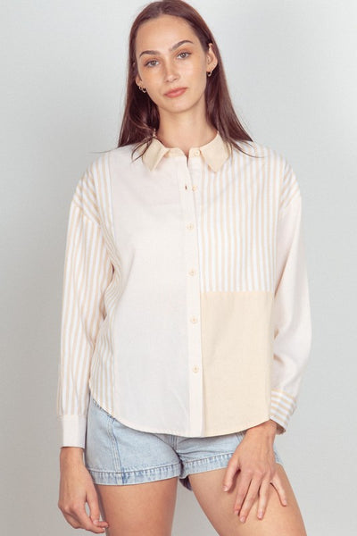 Oversized Color Block Stripe Shirt Top