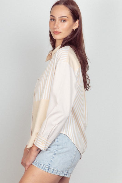 Oversized Color Block Stripe Shirt Top