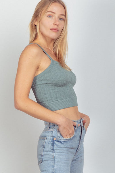Cable Ribbed Crop Tank Top