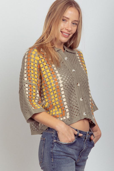Relaxed Fit Crochet Knit Top