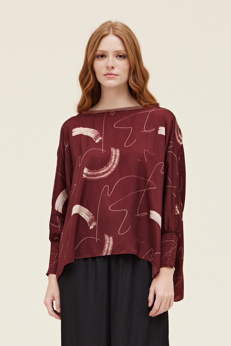 Satin Brush Print Tunic Top