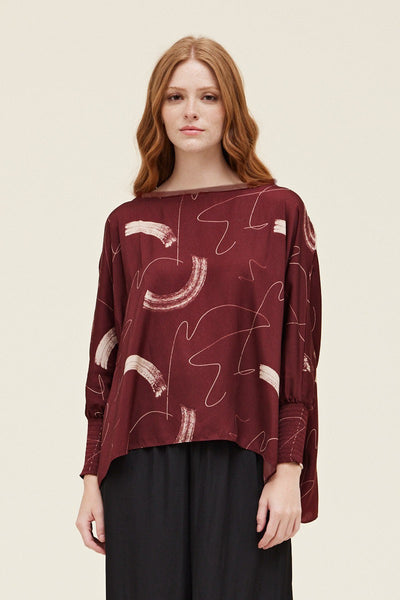 Satin Brush Print Tunic Top