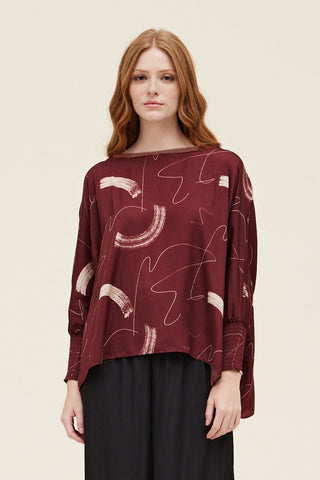 Satin Brush Print Tunic Top