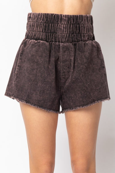 High-Waist Washed Cotton Denim Shorts