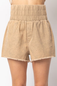 High-Waist Washed Cotton Denim Shorts