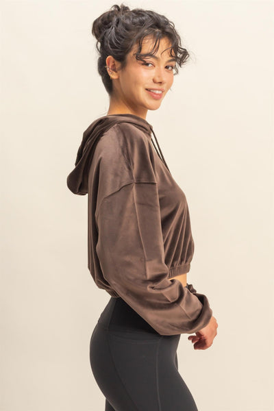 Soft Velvet Cropped Hoodie