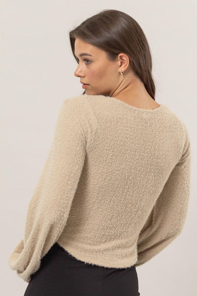 Fuzzy Scoop Neck Knit Top