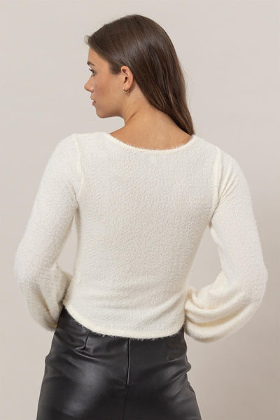 Fuzzy Scoop Neck Knit Top