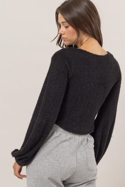 Fuzzy Scoop Neck Knit Top