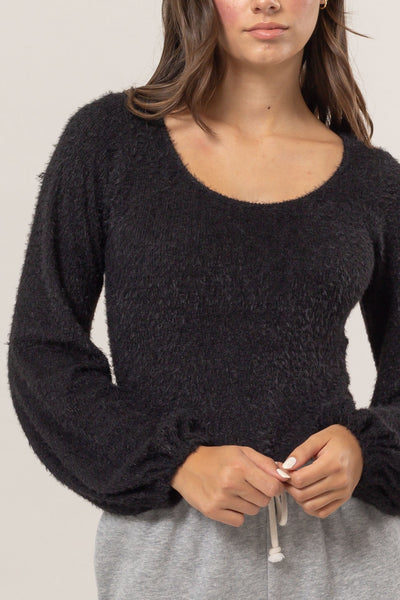 Fuzzy Scoop Neck Knit Top