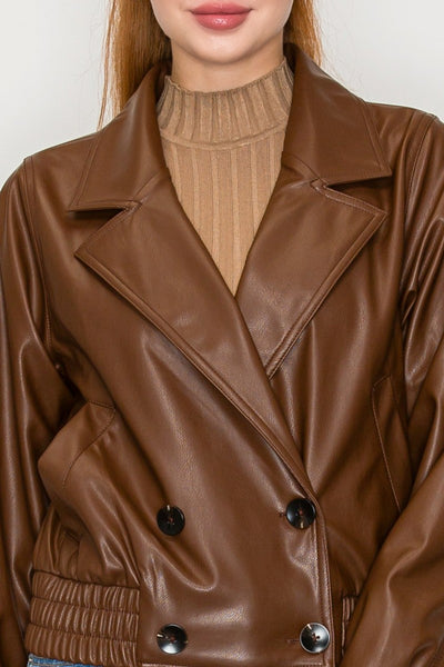Faux Leather Double-breasted Jacket