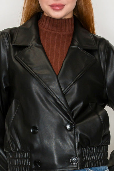 Faux Leather Double-breasted Jacket