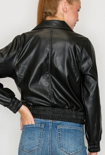 Faux Leather Double-breasted Jacket