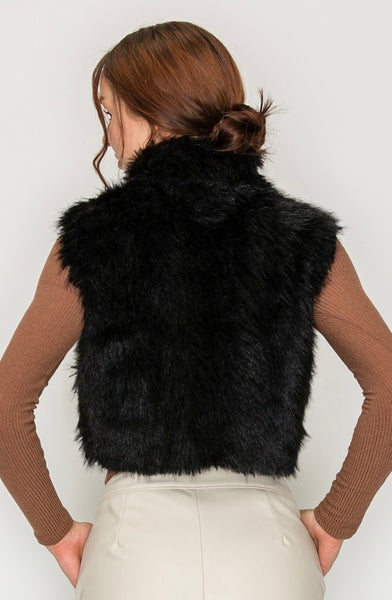 Shaggy Faux Fur Front Zip Crop Vest