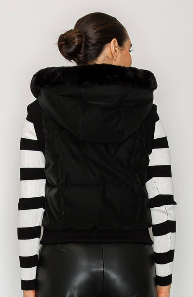 Faux Fur Hooded Puffer Jacket Vest