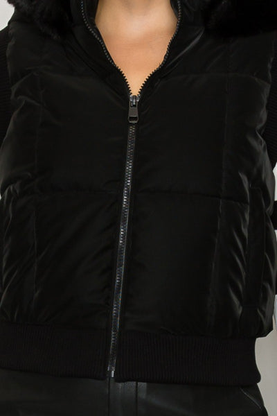 Faux Fur Hooded Puffer Jacket Vest
