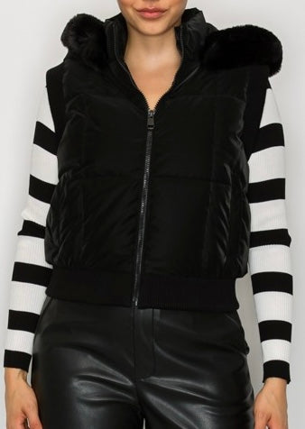 Faux Fur Hooded Puffer Jacket Vest